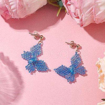 Glass Seed Beaded Dangle Stud Earrings EJEW-MZ00168-02-1