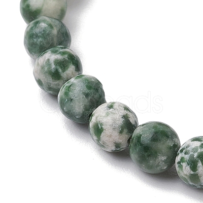 Natural Green Spot Jasper Round Beaded Stretch Bracelets for Women Men BJEW-JB11369-1