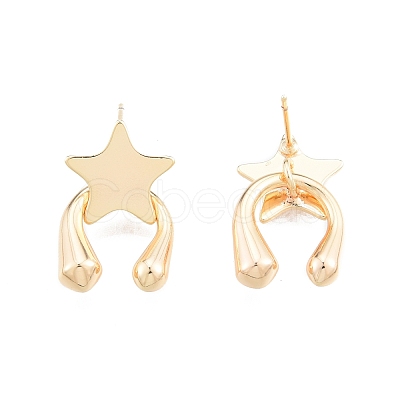 Brass Meteor Star Stud Earrings for Women EJEW-G322-11G-1