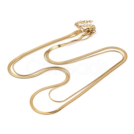 304 Stainless Steel Double Layer Round Snake Chain & Herringbone Chain Necklaces for Women NJEW-G140-16A-G-1