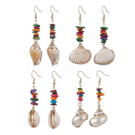 Dyed Shell & Electroplated Conch Shell Dangle Earrings EJEW-JE06061-1