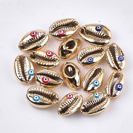 Electroplated Cowrie Shell Beads X-SSHEL-S258-62-1