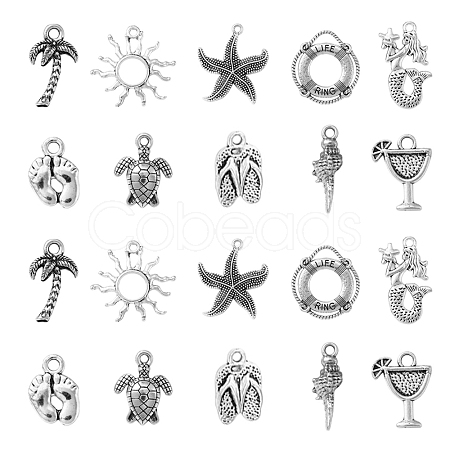 100Pcs 10 Style Ocean Theme Tibetan Style Alloy Pendants TIBEP-CJ0001-70-1