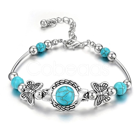 Natural Turquoise Bead Bracelets PW-WGFCF02-01-1