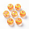 Transparent Glass Beads, Hand Drawn Beads, with Enamel, Round, Yellow, 12x11.5mm, Hole: 1.5~1.8mm