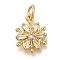 Rack Plating Brass Micro Pave Cubic Zirconia Charms, Cadmium Free & Lead Free, Long-Lasting Plated, Snowflake, Real 18K Gold Plated, 13x10x2.5mm, Hole: 3mm