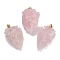 Raw Rough Natural Rose Quartz Pendants, Arrow Head Charms with Stainless Steel Snap on Bails, Golden, 31~39.5x19~25x8~14.5mm, Hole: 2.5x3.5mm