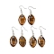 Natural Tiger Eye Dangle Earrings, with Rack Plating Brass Earring Hooks, Lead Free & Cadmium Free, Leaf, 50x18mm