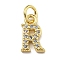 Initial Letter Brass with Cubic Zirconia Charms, Real 18K Gold Plated, Long-Lasting Plated, Lead Free & Cadmium Free, Letter R, 10.5x6.5x1.5mm, ring: 5x1mm, inner diameter: 3mm