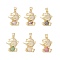 Brass Micro Pave Cubic Zirconia Pendants, Real 16K Gold Plated, Bear Charms, Mixed Color, 22.5x17x4.5mm, Hole: 5x3mm.