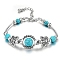 Natural Turquoise Bead Bracelets, Alloy Butterfly & Tube Bracelets for Women, Antique Silver, Inner Diameter: 2-3/4 inch(7cm)