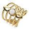 Natural White Jade Finger Rings, Teardrop 304 Stainless Steel Multi-layer Open Cuff Rings, Real 18K Gold Plated, 24mm, Adjustable