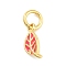 Real 18K Gold Plated Rack Plating Brass Enamel Charms, with Jump Ring, Long-Lasting Plated, Lead Free & Cadmium Free, Leaf Charm, Deep Pink, 9.5x4x1.5mm, Hole: 3mm