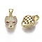 Brass Micro Pave Cubic Zirconia Charms, Nickel Free, Leopard Head, Clear, Real 18K Gold Plated, 13.5x10.5x8mm, Hole: 4mm