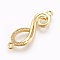 Brass Micro Pave Cubic Zirconia Links, Long-Lasting Plated, Infinity, Lead Free & Nickel Free & Cadmium Free, Clear, Real 18K Gold Plated, 31x9.5x2mm, Hole: 1.5mm