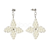 Glass Pearl Braided Star Stud Earrings EJEW-JE04982-01-3