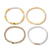 4Pcs Evil Eye & Smiling Face Polymer Clay & Plastic Beaded Stretch Bracelet Sets BJEW-JB10226-4