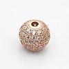 CZ Brass Micro Pave Grade AAA Clear Color Cubic Zirconia Round Beads KK-O065-12mm-05RG-NR-1