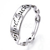 304 Stainless Steel Word Good Luck Adjustable Ring for Women RJEW-T027-13P-1