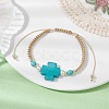 Synthetic Turquoise Cross & Imitation Pearl Braided Bead Bracelet BJEW-JB09743-2