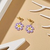 Glass Seed Braided Flower Dangle Stud Earrings EJEW-MZ00015-02-3