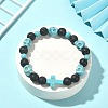 Dyed Natural & Synthetic Mixed Gemstone Skull & Cross Beaded Stretch Bracelets BJEW-TA00272-02-2