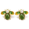 Alloy Enamel Bees Stud Earrings with Glass Beaded EJEW-F323-03G-1