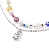Natural Pearl and Evil Eye Jewelry Set with Bear Pendant SJEW-TA00004-6