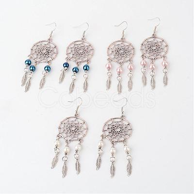 Alloy Glass Pearl Dangle Earrings EJEW-JE02097-1