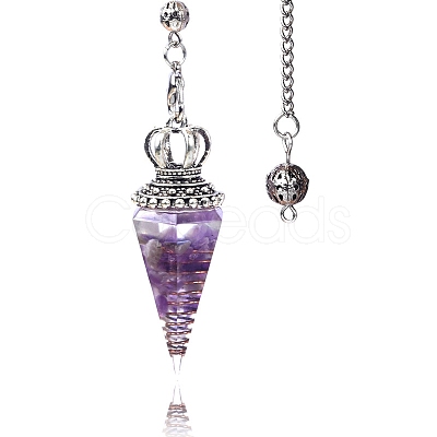 Natural Amethyst Chip & Resin Dowsing Pendulum Big Pendants PW-WG89635-07-1