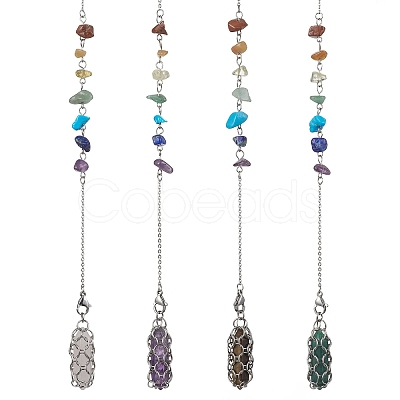 Mixed Synthetic & Natural Chip Gemstone Pointed Dowsing Pendulums PALLOY-JF02455-01-1