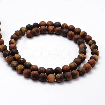 Frosted Natural Tiger Eye Beads Strands G-F364-18-6mm-1