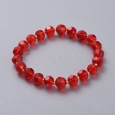 Faceted Glass Beads Stretch Bracelets BJEW-JB05007-M-1