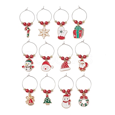 Christmas Alloy Enamel Wine Glass Charms AJEW-JO00258-1