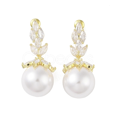 Brass with Resin Imitation Pearl Stud Earrings EJEW-B046-03G-1