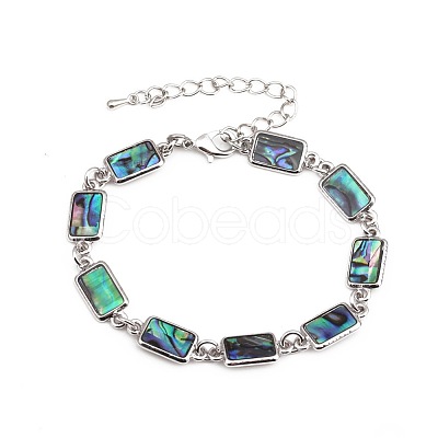 Rectangle Natural Abalone Shell/Paua Shell Link Bracelets for Women FS5984-16-1