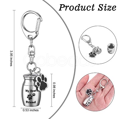 Pet Urn Key Chain Paw Print Urn Pendant Necklace Pet Cremation Jewelry Stainless Steel Paw Print Keychain Pet Keepsake Cat & Dog Urn with Storage Bag JX365A-1