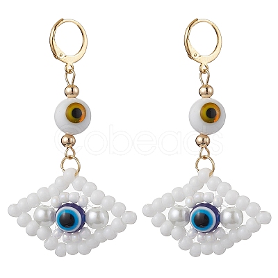 Glass Seed Bead Evil Eye Hoop Earrings EJEW-MZ00272-1