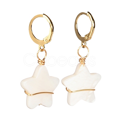 Star Natural Shell Beads Leverback Earrings for Girl Women EJEW-JE04676-1