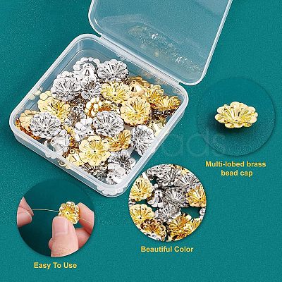 SUPERFINDINGS 40Pcs 2 Colors Multi-Petal Brass Bead Caps KK-FH0002-43-1