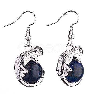 Natural Dyed Lapis Lazuli Chameleon Dangle Earrings with Crystal Rhinestone EJEW-A092-10P-01-1