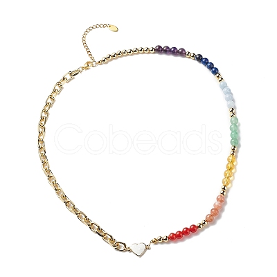 Natural Mixed Gemstone Beaded Necklace with Enamel Heart NJEW-JN04085-1