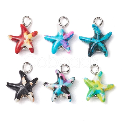 6Pcs 6 Color Dyed Synthetic Turquoise Sea Animal Pendants PALLOY-JF02726-1