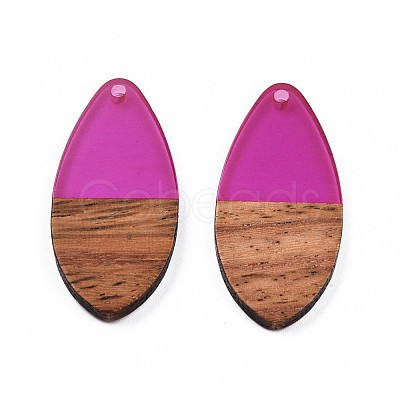 Transparent Resin & Walnut Wood Pendants RESI-N025-032-C05-1