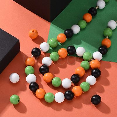 160 Pcs 4 Colors Halloween Painted Natural Wood Beads WOOD-LS0001-01P-1