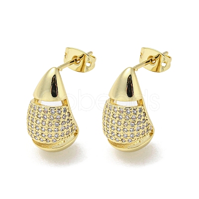 Teardrop Rack Plating Brass Micro Pave Cubic Zirconia Stud Earrings EJEW-F331-22G-1