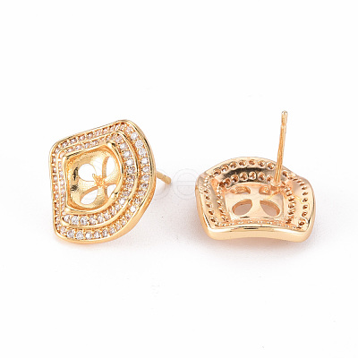 Brass Micro Pave Clear Cubic Zirconia Stud Earrings Findings KK-T062-127G-NF-1