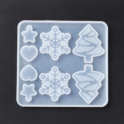 Christmas Tree & Snowflake & Heart & Star Silicone Pendant Molds DIY-E055-21-1