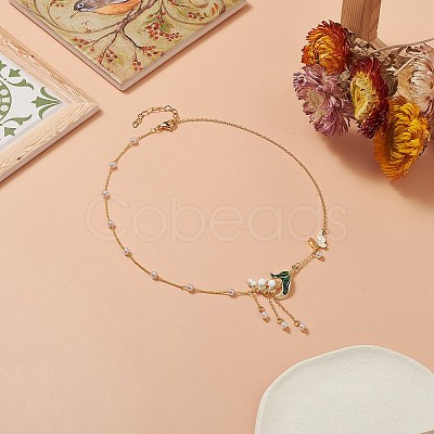 Alloy Enamel Flower & Brass Butterfly Pendant Necklace NJEW-JN04267-1