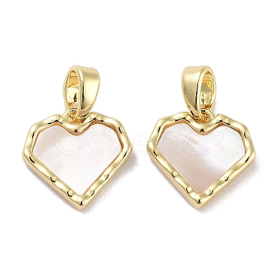 Brass Pave Natural Shell Heart Charms KK-C051-19G-1